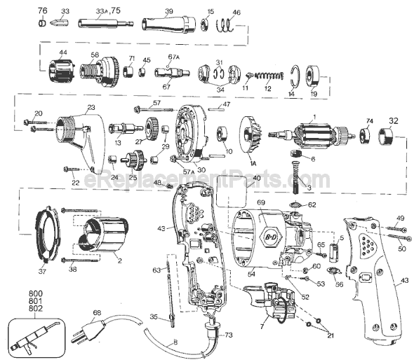 Page A Diagram and Parts List for 2037-09 Type 2 Black and Decker Electric Drill